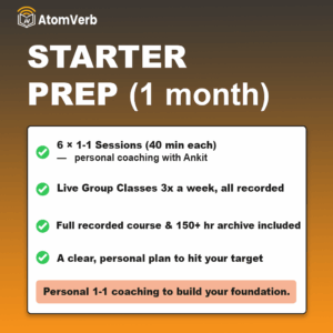 Starter Prep PTE coaching package by AtomVerb Classes — 6 one-on-one sessions with Ankit plus live group classes and full course access